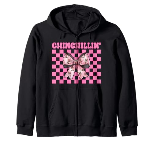 Chinchillin' Lustige Chinchilla Pet Girl Mom Coquette Bow Kapuzenjacke von Womens Pink Coquette Bow Chinchilla Pet Gifts