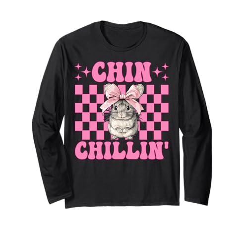 Chinchillin' Lustige Chinchilla Pet Girl Mom Coquette Bow Langarmshirt von Womens Pink Coquette Bow Chinchilla Pet Gifts