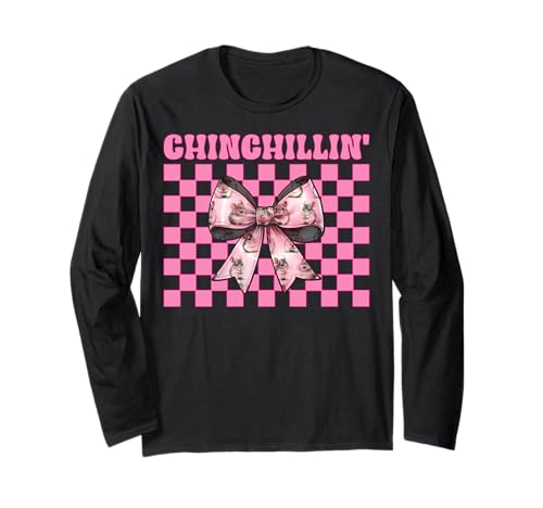 Chinchillin' Lustige Chinchilla Pet Girl Mom Coquette Bow Langarmshirt von Womens Pink Coquette Bow Chinchilla Pet Gifts