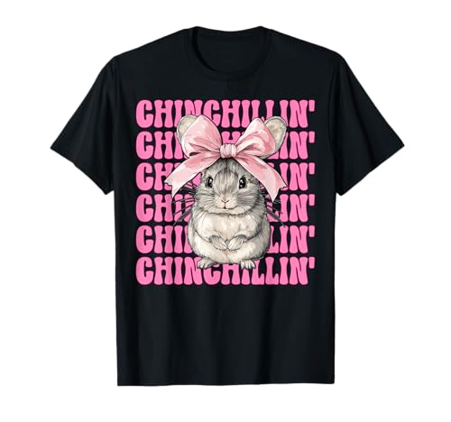 Chinchillin' Lustige Chinchilla Pet Girl Mom Coquette Bow T-Shirt von Womens Pink Coquette Bow Chinchilla Pet Gifts