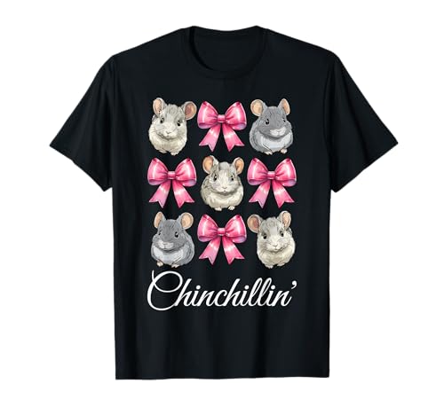 Chinchillin' Lustige Chinchilla Pet Girl Mom Coquette Bow T-Shirt von Womens Pink Coquette Bow Chinchilla Pet Gifts
