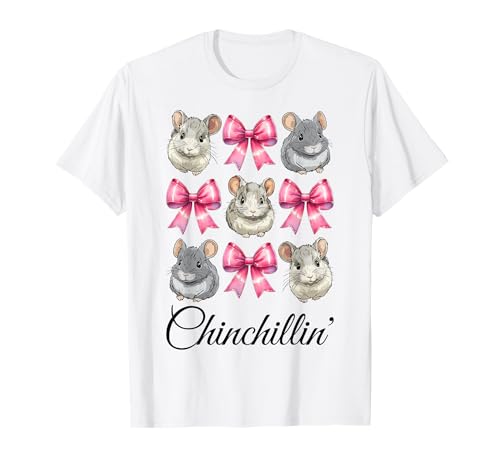 Chinchillin' Lustige Chinchilla Pet Girl Mom Coquette Bow T-Shirt von Womens Pink Coquette Bow Chinchilla Pet Gifts
