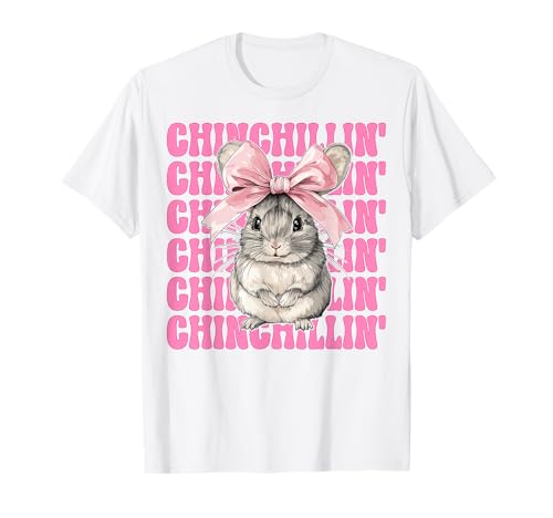 Chinchillin' Lustige Chinchilla Pet Girl Mom Coquette Bow T-Shirt von Womens Pink Coquette Bow Chinchilla Pet Gifts