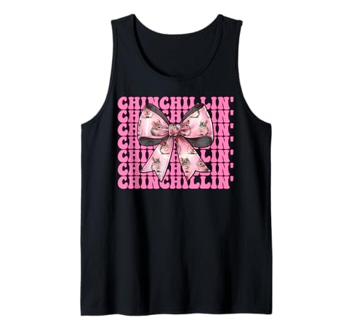 Chinchillin' Lustige Chinchilla Pet Girl Mom Coquette Bow Tank Top von Womens Pink Coquette Bow Chinchilla Pet Gifts