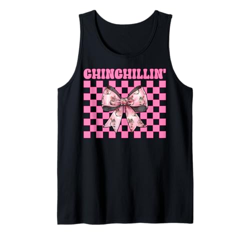 Chinchillin' Lustige Chinchilla Pet Girl Mom Coquette Bow Tank Top von Womens Pink Coquette Bow Chinchilla Pet Gifts