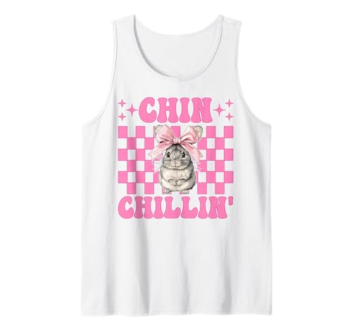 Chinchillin' Lustige Chinchilla Pet Girl Mom Coquette Bow Tank Top von Womens Pink Coquette Bow Chinchilla Pet Gifts