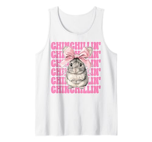 Chinchillin' Lustige Chinchilla Pet Girl Mom Coquette Bow Tank Top von Womens Pink Coquette Bow Chinchilla Pet Gifts