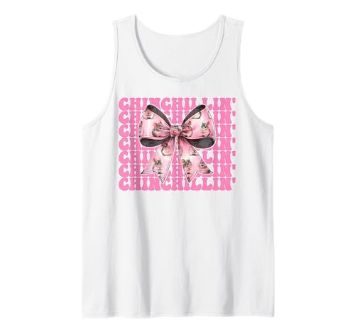 Chinchillin' Lustige Chinchilla Pet Girl Mom Coquette Bow Tank Top von Womens Pink Coquette Bow Chinchilla Pet Gifts