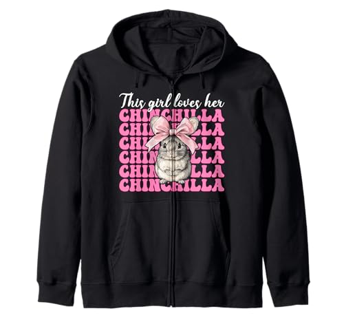 Dieses Mädchen liebt ihren Chinchilla-Pet Pink Coquette Bow Kapuzenjacke von Womens Pink Coquette Bow Chinchilla Pet Gifts