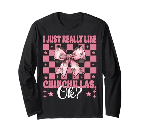 Ich mag Chinchillas Chinchilla Pet Girl Mom einfach sehr Langarmshirt von Womens Pink Coquette Bow Chinchilla Pet Gifts