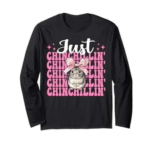 Just Chinchillin' Lustige Chinchilla Pet Girl Mom Kokette Schleife Langarmshirt von Womens Pink Coquette Bow Chinchilla Pet Gifts