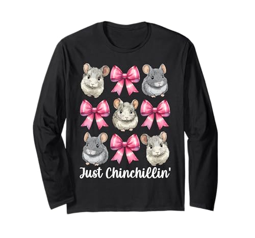 Just Chinchillin' Lustige Chinchilla Pet Girl Mom Kokette Schleife Langarmshirt von Womens Pink Coquette Bow Chinchilla Pet Gifts