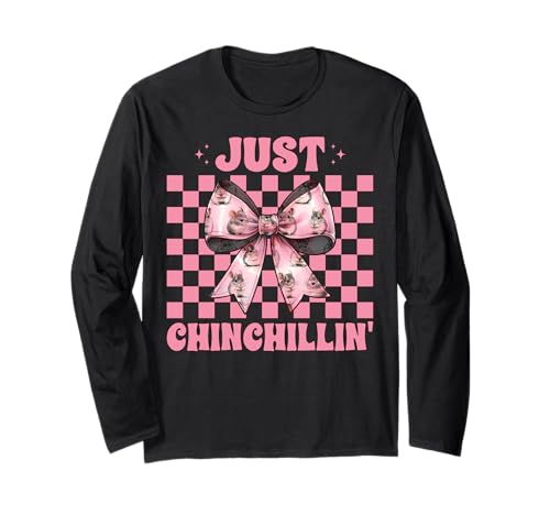 Just Chinchillin' Lustige Chinchilla Pet Girl Mom Kokette Schleife Langarmshirt von Womens Pink Coquette Bow Chinchilla Pet Gifts