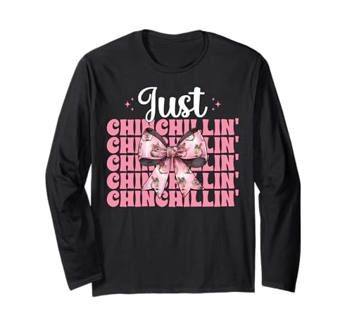 Just Chinchillin' Lustige Chinchilla Pet Girl Mom Kokette Schleife Langarmshirt von Womens Pink Coquette Bow Chinchilla Pet Gifts