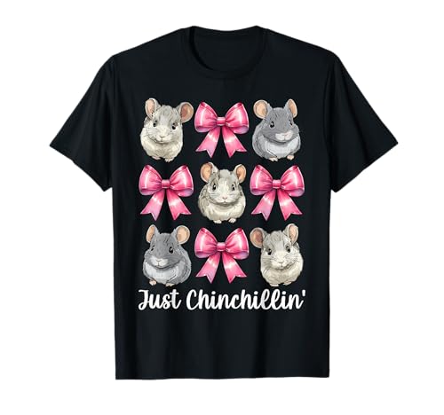 Just Chinchillin' Lustige Chinchilla Pet Girl Mom Kokette Schleife T-Shirt von Womens Pink Coquette Bow Chinchilla Pet Gifts