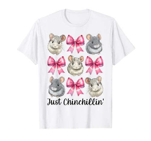 Just Chinchillin' Lustige Chinchilla Pet Girl Mom Kokette Schleife T-Shirt von Womens Pink Coquette Bow Chinchilla Pet Gifts