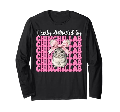 Leicht abgelenkt von Chinchillas Chinchilla Pet Girl Mom Langarmshirt von Womens Pink Coquette Bow Chinchilla Pet Gifts