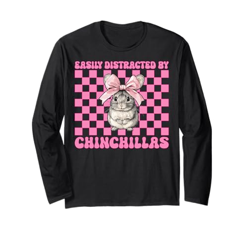 Leicht abgelenkt von Chinchillas Chinchilla Pet Girl Mom Langarmshirt von Womens Pink Coquette Bow Chinchilla Pet Gifts