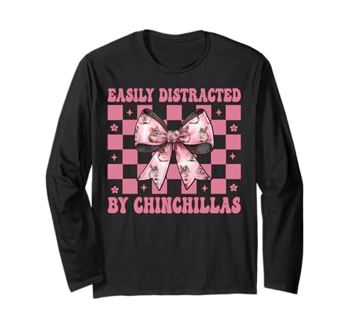 Leicht abgelenkt von Chinchillas Chinchilla Pet Girl Mom Langarmshirt von Womens Pink Coquette Bow Chinchilla Pet Gifts