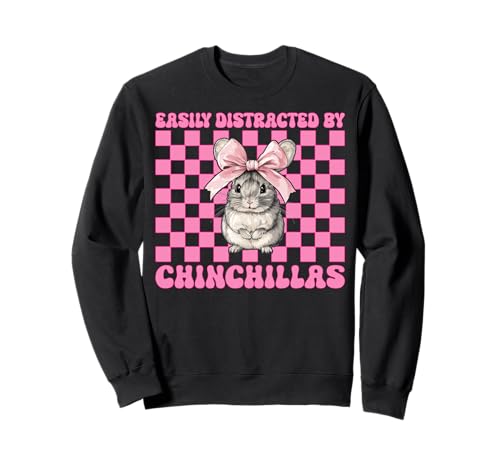 Leicht abgelenkt von Chinchillas Chinchilla Pet Girl Mom Sweatshirt Leicht abgelenkt von Chinchillas Chinchilla Pet Girl Mom Sweatshirt von Womens Pink Coquette Bow Chinchilla Pet Gifts