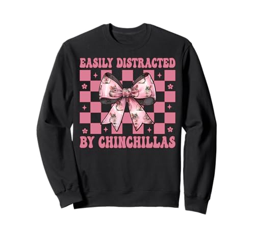 Leicht abgelenkt von Chinchillas Chinchilla Pet Girl Mom Sweatshirt Leicht abgelenkt von Chinchillas Chinchilla Pet Girl Mom Sweatshirt von Womens Pink Coquette Bow Chinchilla Pet Gifts