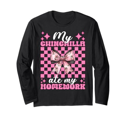 Meine Chinchilla hat Meine Hausaufgaben gegessen Lustiges Haustier Mädchen Mama Kokette Langarmshirt von Womens Pink Coquette Bow Chinchilla Pet Gifts