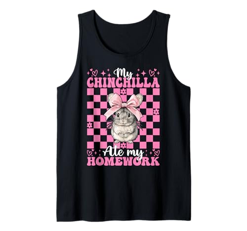 Meine Chinchilla hat Meine Hausaufgaben gegessen Lustiges Haustier Mädchen Mama Kokette Tank Top von Womens Pink Coquette Bow Chinchilla Pet Gifts