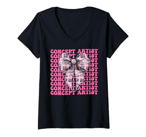 Damen Konzeptkünstler, Laptop-Design, für Mädchen, Kokettenschleife, rosa Schleife T-Shirt mit V-Ausschnitt Damen Konzeptkünstler, Laptop-Design, für Mädchen, Kokettenschleife, rosa Schleife T-Shirt mit V-Ausschnitt von Womens Pink Coquette Bow Concept Artist Art Gifts