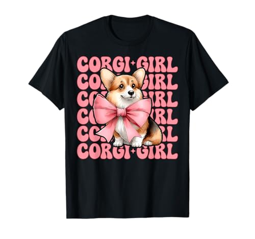 Corgi Mädchen Hund Rosa Kokette Schleife T-Shirt von Womens Pink Coquette Bow Corgi Dog Gifts