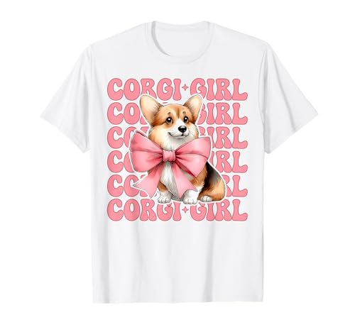 Corgi Mädchen Hund Rosa Kokette Schleife T-Shirt von Womens Pink Coquette Bow Corgi Dog Gifts