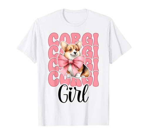 Corgi Mädchen Hund Rosa Kokette Schleife T-Shirt von Womens Pink Coquette Bow Corgi Dog Gifts