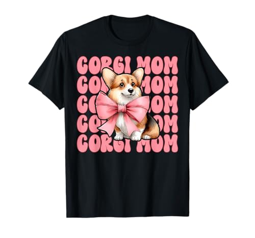 Corgi Mom Corgi Mama Hund Muttertag Kokette Schleife T-Shirt von Womens Pink Coquette Bow Corgi Dog Gifts
