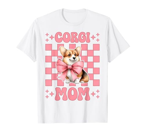 Corgi Mom Corgi Mama Hund Muttertag Kokette Schleife T-Shirt von Womens Pink Coquette Bow Corgi Dog Gifts