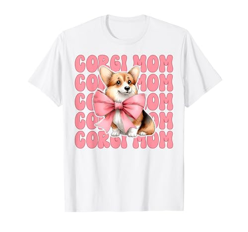 Corgi Mom Corgi Mama Hund Muttertag Kokette Schleife T-Shirt von Womens Pink Coquette Bow Corgi Dog Gifts