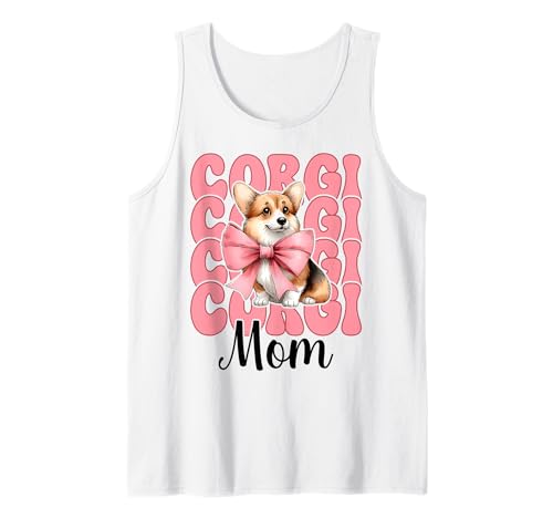 Corgi Mom Corgi Mama Hund Muttertag Kokette Schleife Tank Top von Womens Pink Coquette Bow Corgi Dog Gifts