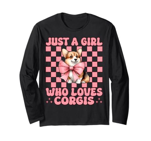 Just A Girl Who Loves Corgis Corgi Hundekokette Langarmshirt von Womens Pink Coquette Bow Corgi Dog Gifts