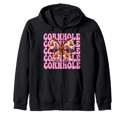 Cornhole Player Sitzsack Girl Mom Pink Coquette Bow Kapuzenjacke von Womens Pink Coquette Bow Cornhole Player Gifts