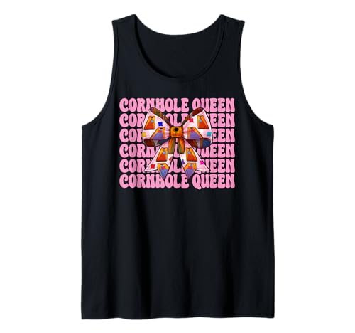 Cornhole Queen Cornhole Player Sitzsack Mädchen Mama Kokette Tank Top von Womens Pink Coquette Bow Cornhole Player Gifts