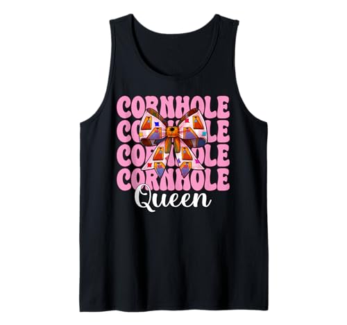 Cornhole Queen Cornhole Player Sitzsack Mädchen Mama Kokette Tank Top von Womens Pink Coquette Bow Cornhole Player Gifts