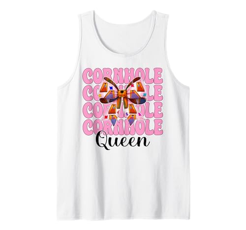 Cornhole Queen Cornhole Player Sitzsack Mädchen Mama Kokette Tank Top von Womens Pink Coquette Bow Cornhole Player Gifts