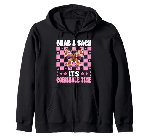 Grab A Sack It's Cornhole Time Cornhole Player Sitzsack Mädchen Kapuzenjacke von Womens Pink Coquette Bow Cornhole Player Gifts