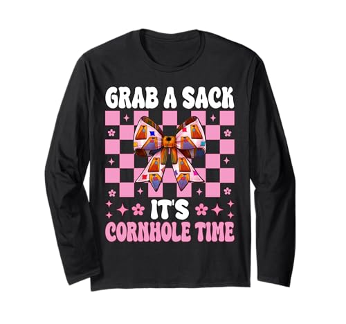 Grab A Sack It's Cornhole Time Cornhole Player Sitzsack Mädchen Langarmshirt von Womens Pink Coquette Bow Cornhole Player Gifts