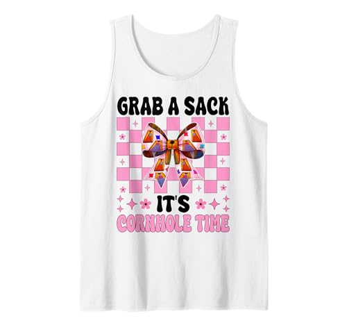 Grab A Sack It's Cornhole Time Cornhole Player Sitzsack Mädchen Tank Top von Womens Pink Coquette Bow Cornhole Player Gifts
