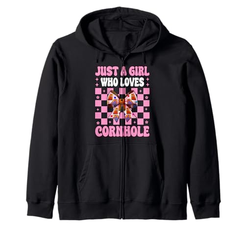 Just A Girl Who Loves Cornhole Player Sitzsack Kokette Schleife Kapuzenjacke von Womens Pink Coquette Bow Cornhole Player Gifts
