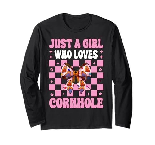 Just A Girl Who Loves Cornhole Player Sitzsack Kokette Schleife Langarmshirt von Womens Pink Coquette Bow Cornhole Player Gifts