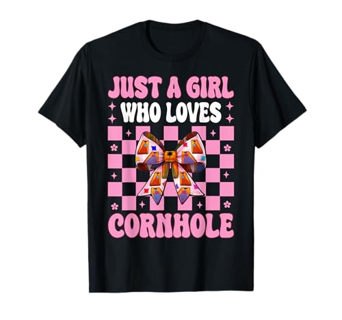 Just A Girl Who Loves Cornhole Player Sitzsack Kokette Schleife T-Shirt von Womens Pink Coquette Bow Cornhole Player Gifts