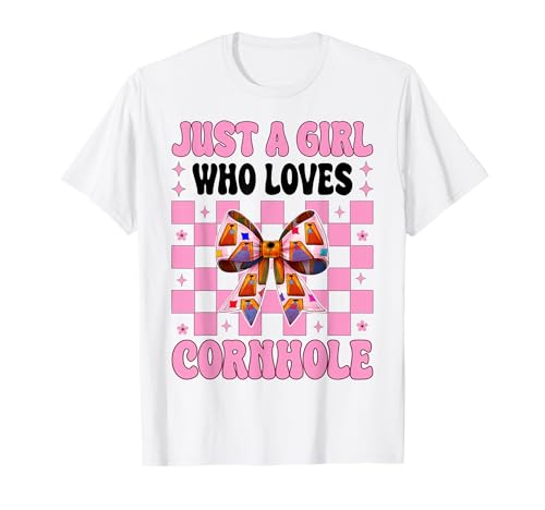 Just A Girl Who Loves Cornhole Player Sitzsack Kokette Schleife T-Shirt von Womens Pink Coquette Bow Cornhole Player Gifts