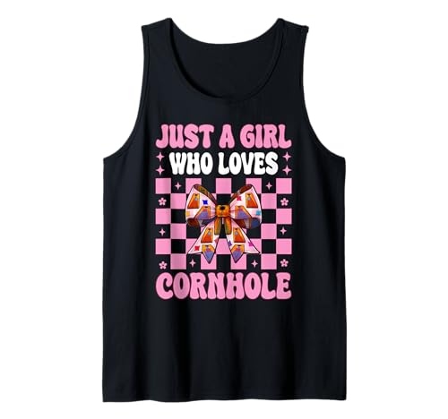 Just A Girl Who Loves Cornhole Player Sitzsack Kokette Schleife Tank Top von Womens Pink Coquette Bow Cornhole Player Gifts