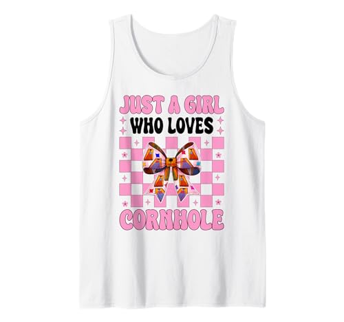Just A Girl Who Loves Cornhole Player Sitzsack Kokette Schleife Tank Top von Womens Pink Coquette Bow Cornhole Player Gifts