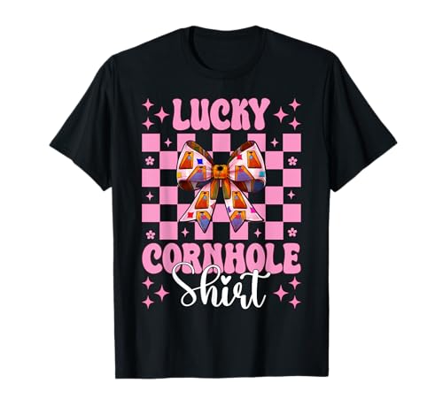 Lucky Cornhole Shirt Cornhole Player Sitzsack Mädchen Mama T-Shirt von Womens Pink Coquette Bow Cornhole Player Gifts